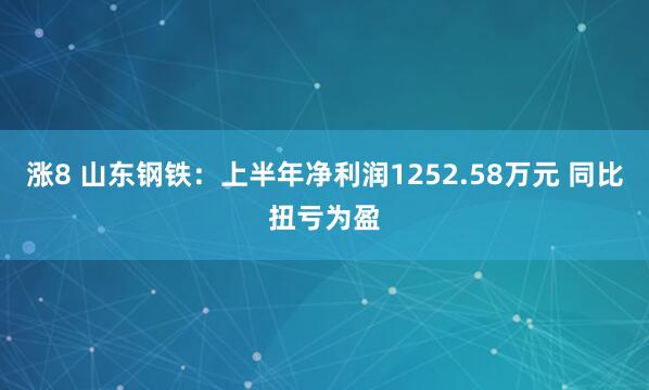 涨8 山东钢铁：上半年净利润1252.58万元 同比扭亏为盈